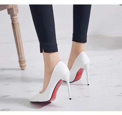 Rubber Pointed Toe High Heels with Thin Heel