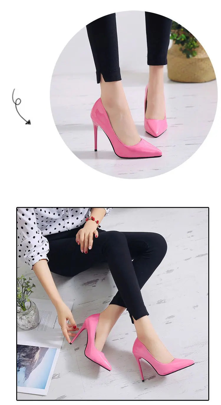 Rubber Pointed Toe High Heels with Thin Heel