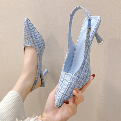 Blue Pointed Toe High Heels Slingbacks for Women