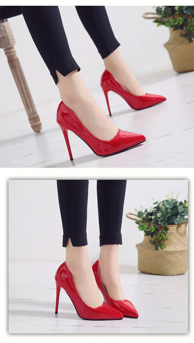 Rubber Pointed Toe High Heels with Thin Heel