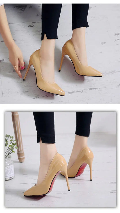 Rubber Pointed Toe High Heels with Thin Heel
