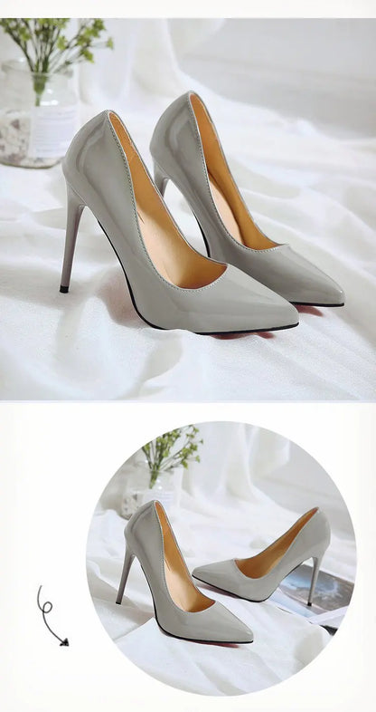 Rubber Pointed Toe High Heels with Thin Heel